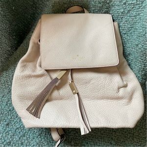 Taupe leather Kate Spade backpack purse with blush pink lining